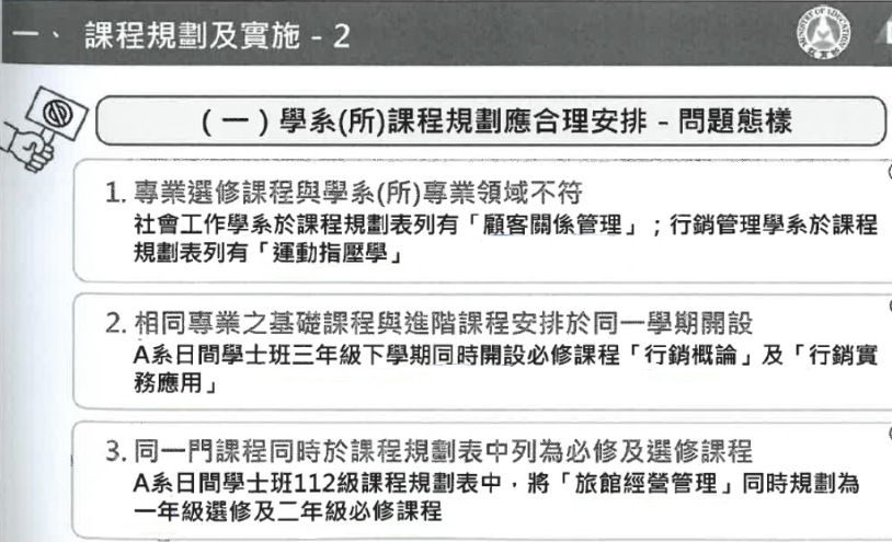 專業選修與系所專業領域不符